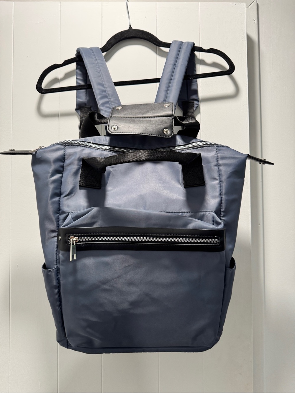 A new day Navy Blue Roll-Top Style Backpack with Front Zip Pocket
